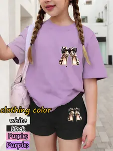 Girl's Trendy High Heel Shoe Fashion Clothes Set, Leopard Print Design with Fitted Tee and Shorts, Eye-Catching and Comfortable Kids for All Seasons