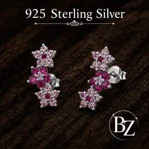 925 Sterling Silver Pink Flower Stud Earrings with Cubic Zirconia