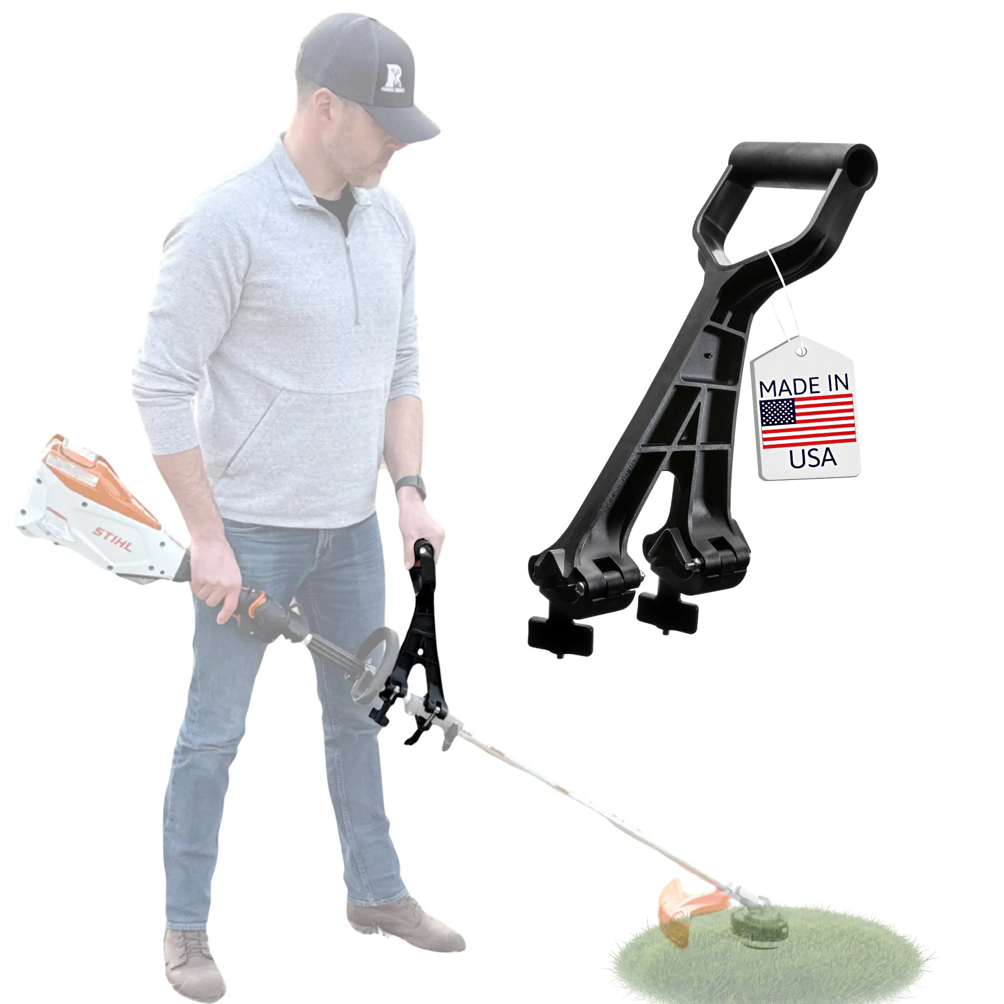 Reach Right Ergonomic Handle - Quick Secure Attachments for Shovels Rakes Pitchforks String Trimmers - Heavy Duty 15" Long x 5" Wide x 12" High - Made in USA - Home & Garden