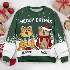 Personalized Cat Meowy Catmas Ugly Christmas Sweater, Custom Cat Ugly Sweater