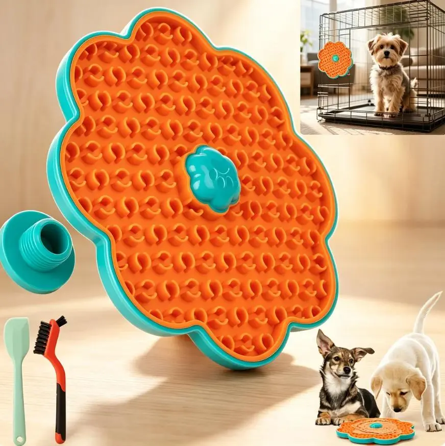 All For Paws Calming Pals Rubber Lick Disk Dog Toy - Crates Attachment Anxiety Aid, Suction Cup for Floors, Textured Surface, Healthier Teeth Support (7.1x7.1x1.18 in, 8.00 oz)