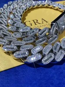 15mm French Baguette Cuban Chain Custom Necklace, Vvs Moissanite Jewelry, Unisex Gift, Easter Thanksgiving Present