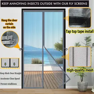 1 PC [Heavy Duty Magnetic Mosquito Net] Summer Screen Door with Storage Buckle, Magnetic Closure | Pet Friendly & Scratch Resistance, Easy to Install, Suitable for Home, Balcony, RV, Doors, Stripe Gray Door Screen