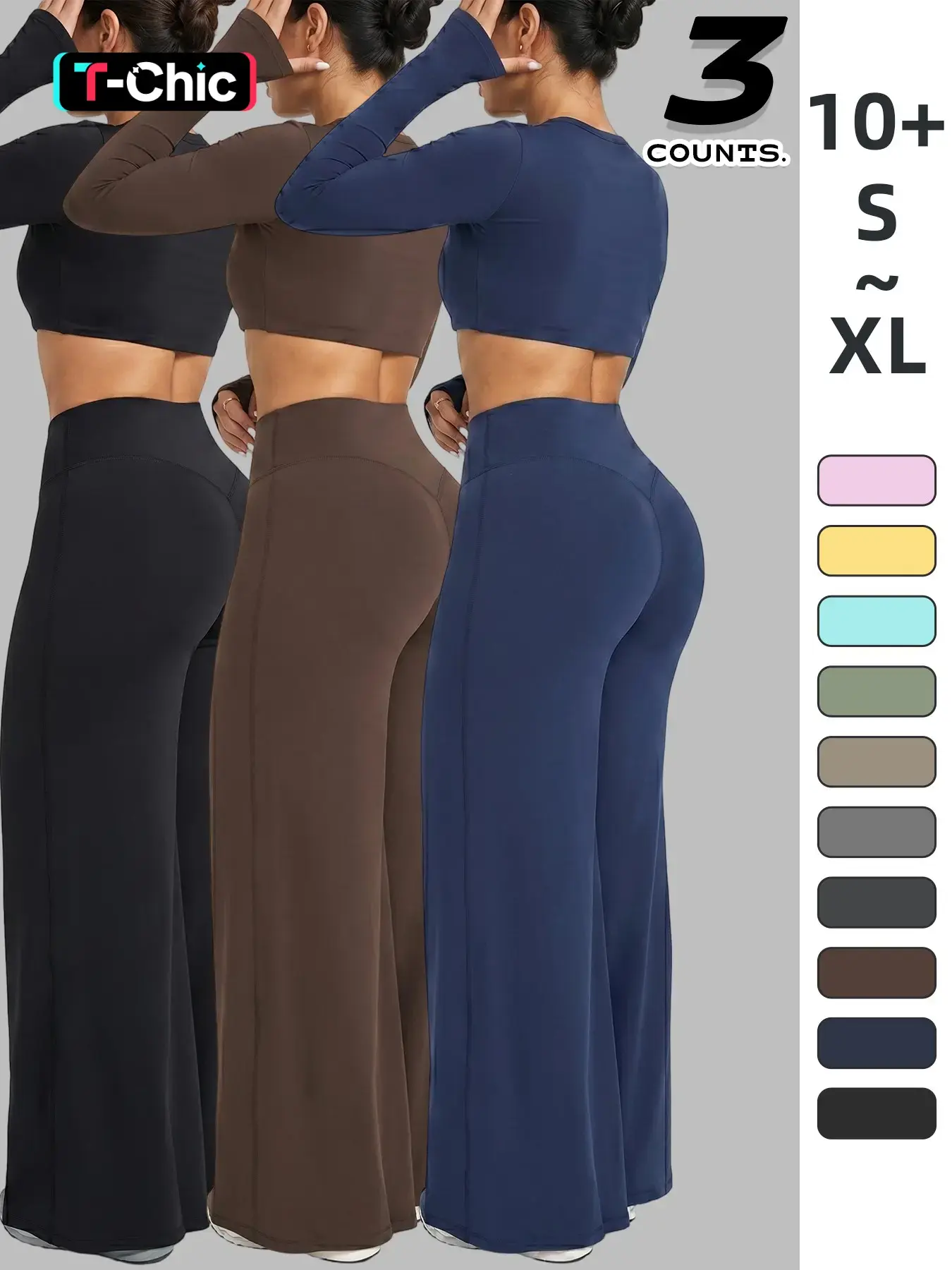 Three-Piece Women's Outdoor Running Pants, Versatile Comfortable Yoga Fitness Tights, Straight Leg Sweatpants, Loose Wide Leg, All Season Use, High Waisted Sportswear, High Waist Activewear