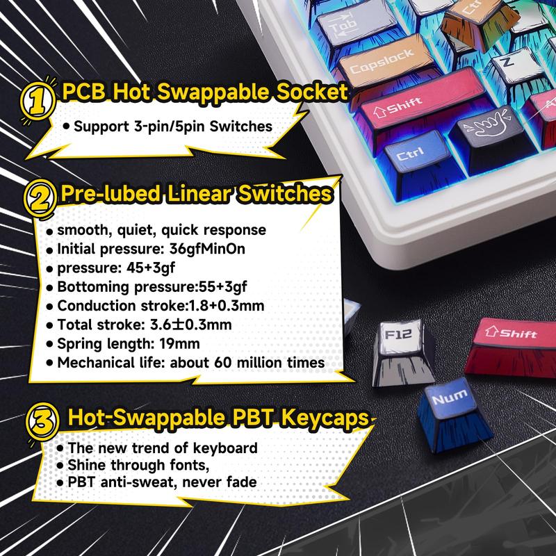 Aula F99PRO/F99/F75/F106PRO Wireless Gaming Keyboard with 8000mAh Battery, Hot Swappable Creamy Keyboard, 2.4GHz/Type-C/BT5.0 ( Graywood & Vector switches & Reaper Switch&Blaze Switch)