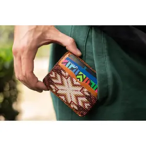 Camel - Beaded Leather Wallet with Desert-Inspired Design - Handmade by Native American Artisans - Mother Sierra