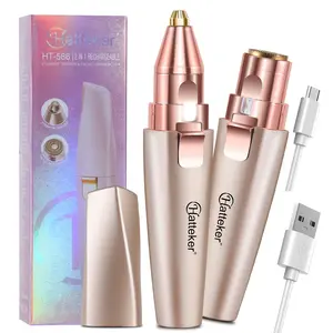 Hatteker 2-in-1 Women's Electric Eyebrow Trimmer Compact and Portable Shaver Lip Hair,lipstick shavers, Chin Face Hair Removal Device LED Light USB Charging Women's Facial Hair Trimming