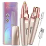 Hatteker Women's 2-in-1 Electric Eyebrow Trimmer-Facial Hair Remover, Gentle Lightweight Pain-Free Hair Removal Tool with LED Light, USB Charging, ABS Construction, Built-In Batteries, Dual Ring Blade Design, Convenient for Travel