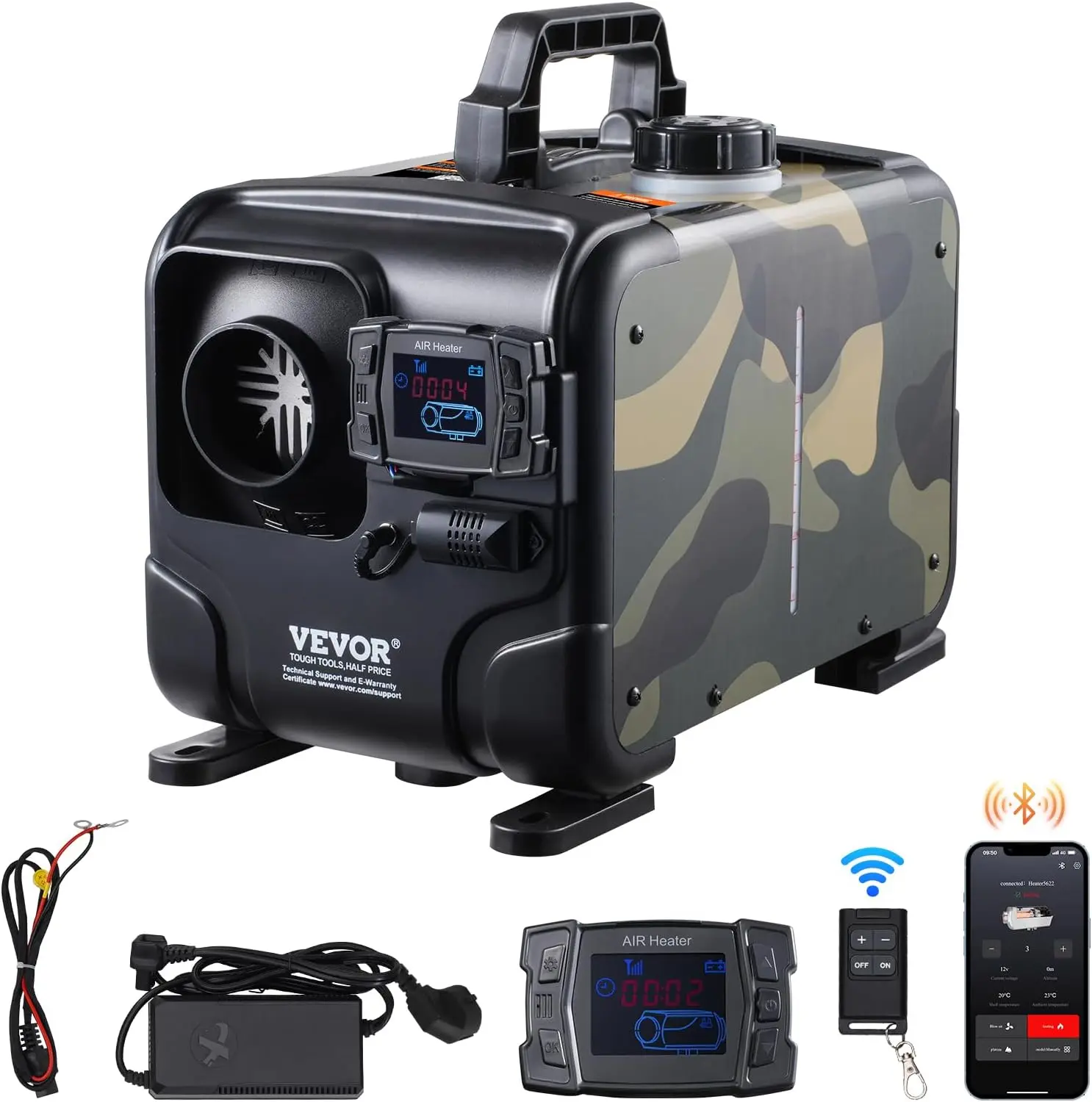 VEVOR 8KW Diesel Heater, 12V/24V All in One Diesel Air Heater, Bluetooth APP Control, Remote Control and Display Screen, CO Alarm, Fast Heating Horizontal Portable Diesel Heater for Vehicles, Garage