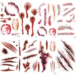 8 Sheets Halloween 3D Fake Scar Temporary Tattoos, Realistic Bloody Wound Design, Perfect for Face & Body, Party Cosplay Makeup Art