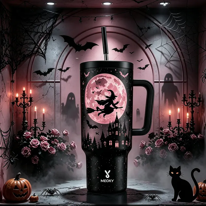 MEOKY 40oz Halloween Spooky Reusable Stainless Steel Insulated Tumbler Flask - Sturdy Leakproof Tumbler, Portable Water Bottle, 24H Cold Retention, Ideal for Outdoor Travel, Halloween Goodies, Cool Gifts for Adults#blackfriday #friendsgiving#giftideas