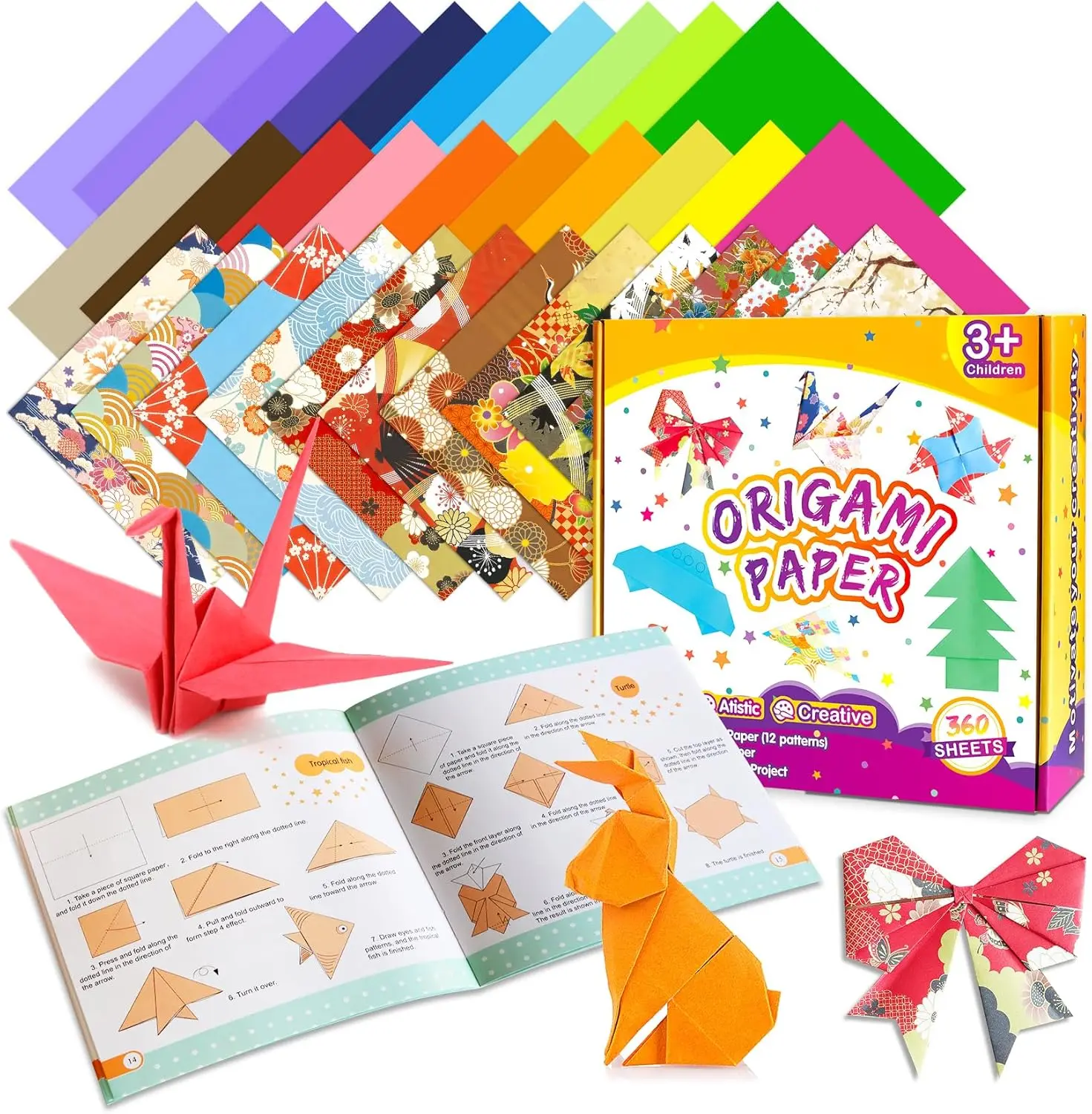 Craft Origami Paper Kit for Kids Ages 5-8 8-12, with Guiding Book, 360 Sheets DIY Art and Crafts Supplies,Colorful Folding Papers Set Projects Gifts Activity for Boy Girl Toys