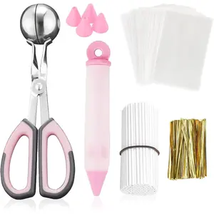 Cake Pop Kit, Including 100 Cake Pop Sticks and Wrappers, 100 Twist Ties, 1 Cake Pop Scooper and Decorating Pen, Cake Pops Making Tools for , Candies, Chocolates and Cookies-