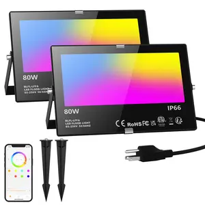 LED Flood Light Outdoor, 800W Equivalent 8000LM, Smart RGB Landscape Lighting with APP Control, IP66 Waterproof Color Changing Uplight, Daylight 5700K 23 Modes Floodlight for Garden Yard Stage, 2 Pack