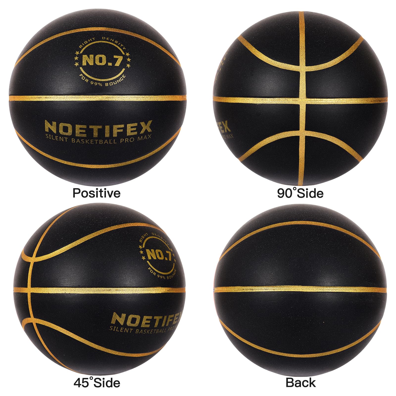 Noetifex Silent Basketball Pro Max No.7 Black Gold High Density Training Ball with Real Bounce for Apartment Home Practice