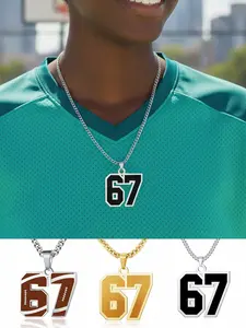 Athletes Jersey Number Necklace 67 for Men - Stainless Steel Number Necklace Athletes Number Chain Chain Personalized Charm Pendant - Inspirational Basketball Baseball Football Jewelry Gift
