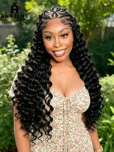 26inch Lace Braid Wig, Deep Wave Texture Synthetic Fiber, Comfortable Fit, 13*6 Lace Area, Suitable for Women, All Seasons