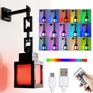 Pixelated Lantern Night Light,USB Change  Lantern Lamp,16 Colors Rechargeable Night Lamp With Remote,Wall Tabletop Night Lights,LED Mood Light for Room,  Room Decor, Gifts for Boys
