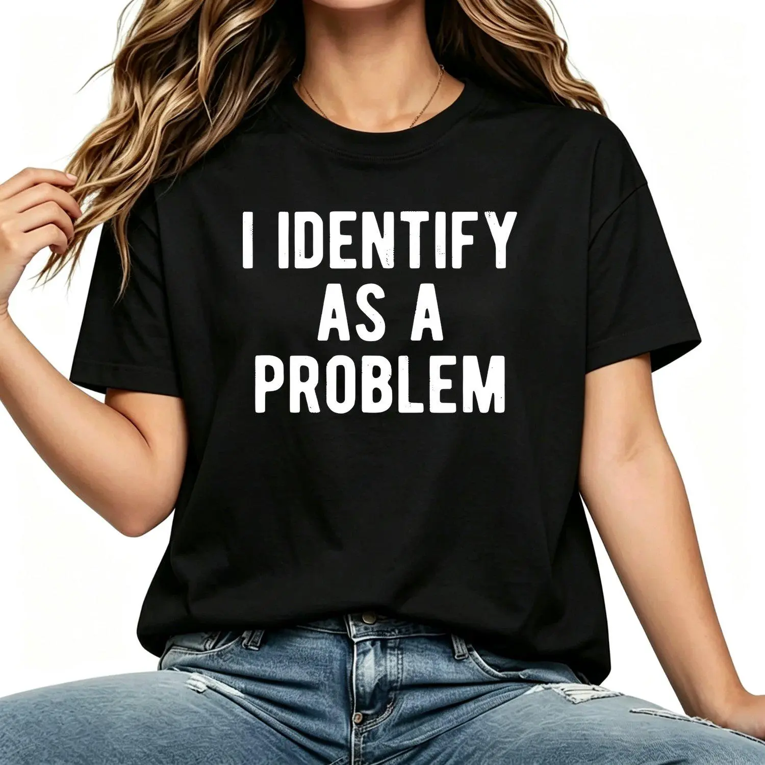 Women Humorous Statement T Shirt Bold Problem Slogan Graphic Tee Casual Heavyweight Slight Stretch Retro Novelty Top Comfortable Fit