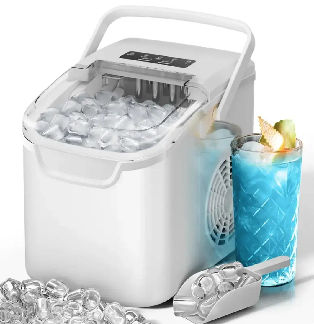 Antarctic Star Countertop Ice Maker Machine, 8 Ice Cubes in 6 mins, 26lb/Day Ice with 2 Sizes- Portable Mini, Energy Saving & Basket/Scoop for Home/Party/Travel/Camping/Bar, Dark Black