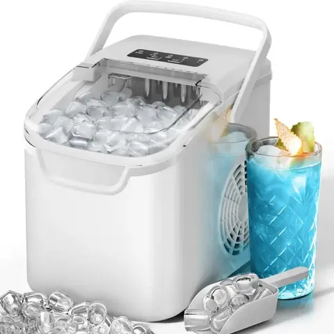 Antarctic Star Countertop Ice Maker Machine, 8 Ice Cubes in 6 mins, 26lb/Day Ice with 2 Sizes- Portable Mini, Energy Saving & Basket/Scoop for Home/Party/Travel/Camping/Bar, Dark Black