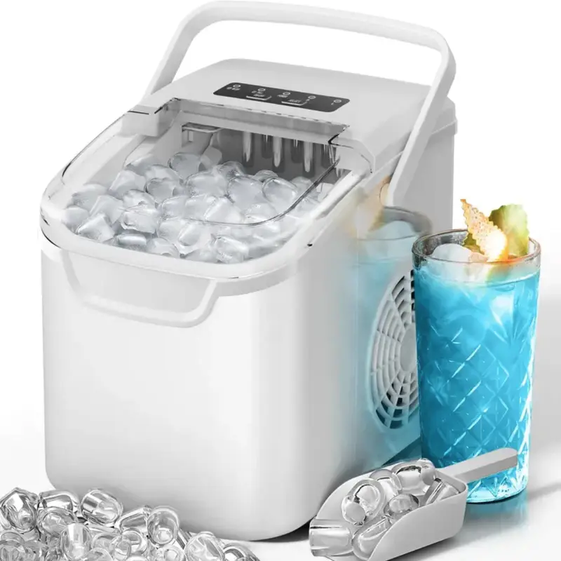 Antarctic Star Countertop Ice Maker Machine, 8 Ice Cubes in 6 mins, 26lb/Day Ice with 2 Sizes- Portable Mini, Energy Saving & Basket/Scoop for Home/Party/Travel/Camping/Bar, Dark Black