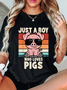 100% Cotton Just A Boy Who Loves Pigs Funny Piglet Retro Boys Kids T-Shirt