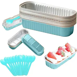 12Pack Mini Loaf Pans with Lids and Spoons, Disposable Rectangle Aluminum Foil Oven Cake Container, Baking Bread Muffin Dessert Tins for Family Gatherings and Picnics