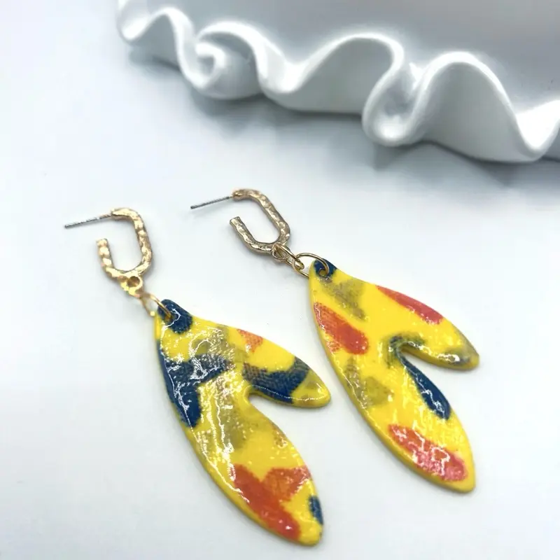 Cipopo Ceramic Elegance Handcrafted Heart Hook Earrings Hypoallergenic Lightweight Unique Textures & Finishes for All Day Comfort