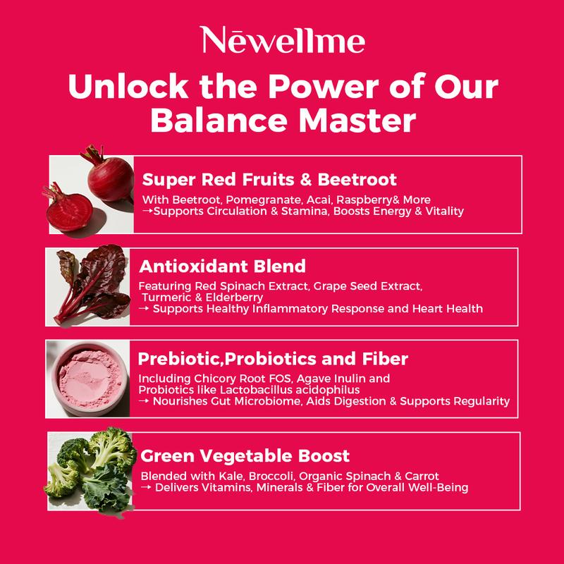 Newellme Super Red Food Powder Supports Blood Pressure Benefits Leg Veins Heart & Blood Vessel Health Extracts of Beetroot 14 Bottles per Box Optimum Healthcare Supplement - Dietary