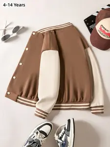 Girls' Color Block Varsity Bomber Jacket，Kids Red & White Varsity Jacket，Girls' Colorblock Baseball Jacket, Fashion College Style Spring Top, Casual Girls' Contrast Color Baseball Coat, Casual Cute Outerwear