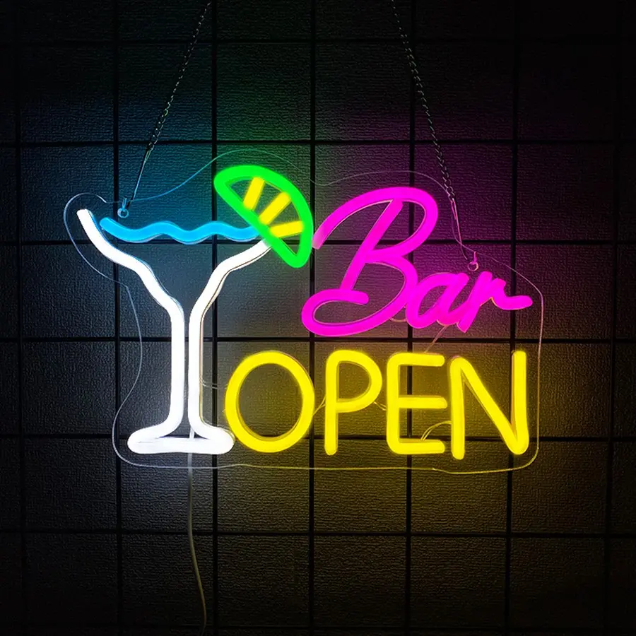 Bar Open Sign for Business, Neon Open Sign, Illuminated Sign Light, Decorative Atmosphere Light, USB  Cocktails Neon Lights for Beer Bar Coffee Cafe Home Pub Man Cave Stores Hotel Party Window Wall Decor Restaurant