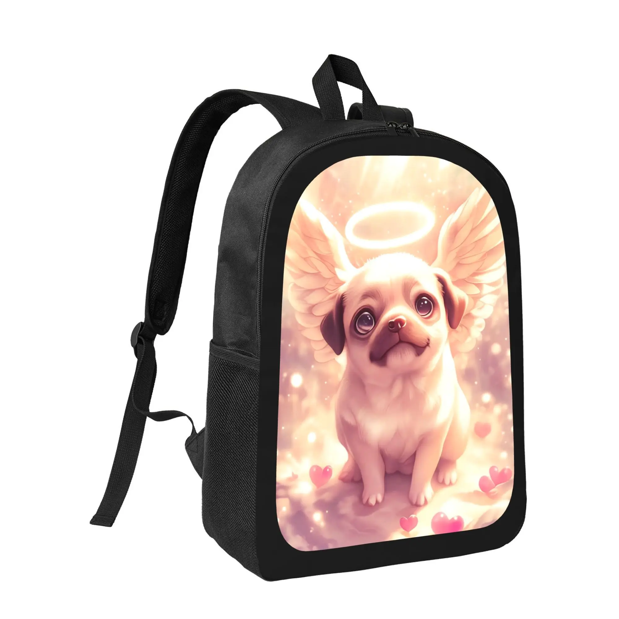 Cute Angel Dog Backpack |   Lightweight Large Capacity School Bag with Adjustable Shoulder Strap, Cute Puppy with Wings and Heart Print, Zip Closure, Durable Casual Day Bag for Boys and Girls, School Backpack, Lively Design, Sturdy Construction
