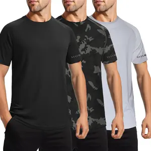 Men's Active Quick Dry Camo Crew Neck T Shirts | Athletic Running Gym Workout Short Sleeve Tee Tops Bulk - Pack of 5