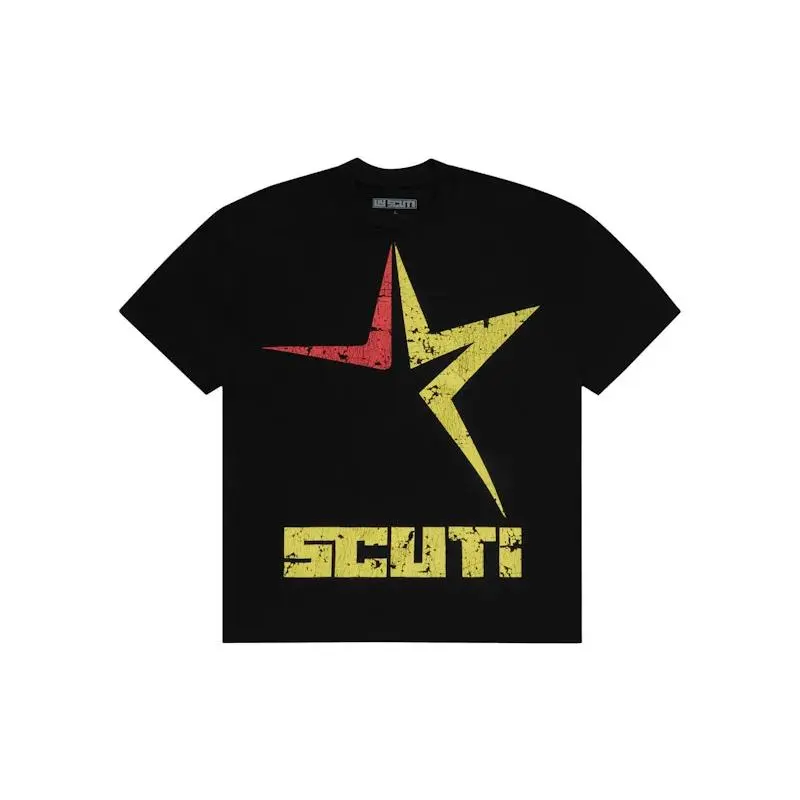 Sp5der x UY SCUTI Red Yellow Star Tee Black (men) by StockX