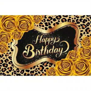 Leopard Print Theme Happy Birthday Backdrop, 1 Count Happy Birthday Photography Background, Party Banner, Dessert Table Decorations, Photo Props