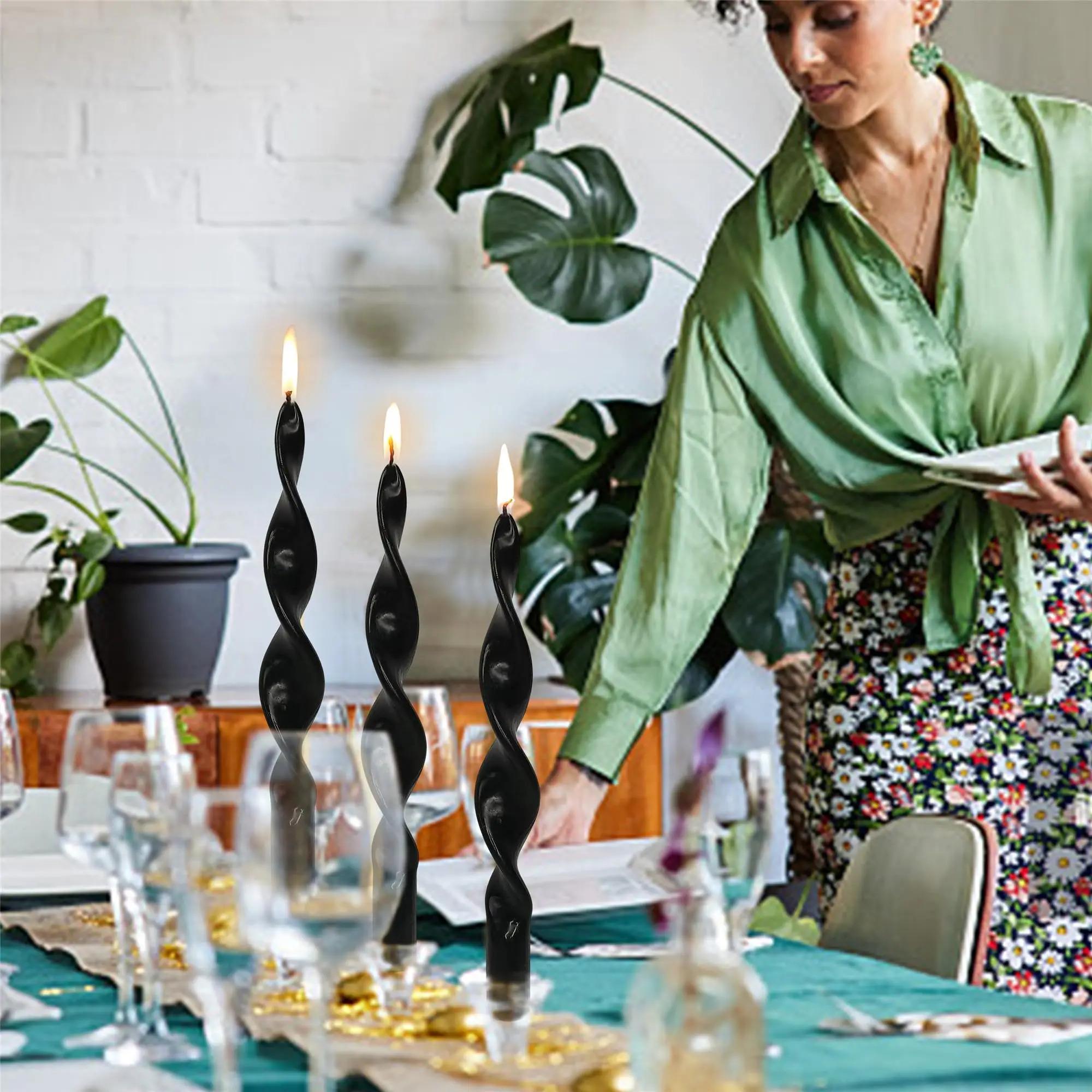 Twirl Tapered Candle Black Candlesticks - 10 INCH Bendy Candle Stick Long Taper Candles Twisted Candlestick for Home Decor Gifts