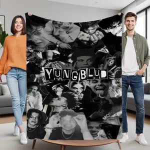 A retro-style flannel blanket featuring a YUNGBLUD (male singer) print. Soft and durable, suitable for home or travel/camping, a perfect gift for fans