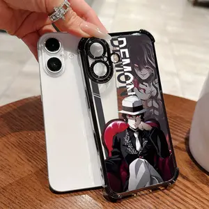 Ins Style Cartoon Male Wearing a White Hat, Dressed in a Black Suit And White Shirt. Kibutsujis Muzans Phone Case Compatible with for iPhone 17 Air 16 15 14 13 12 11 Pro Max Plus , Featuring a Plated Edge for Drop Prot Protection Protective