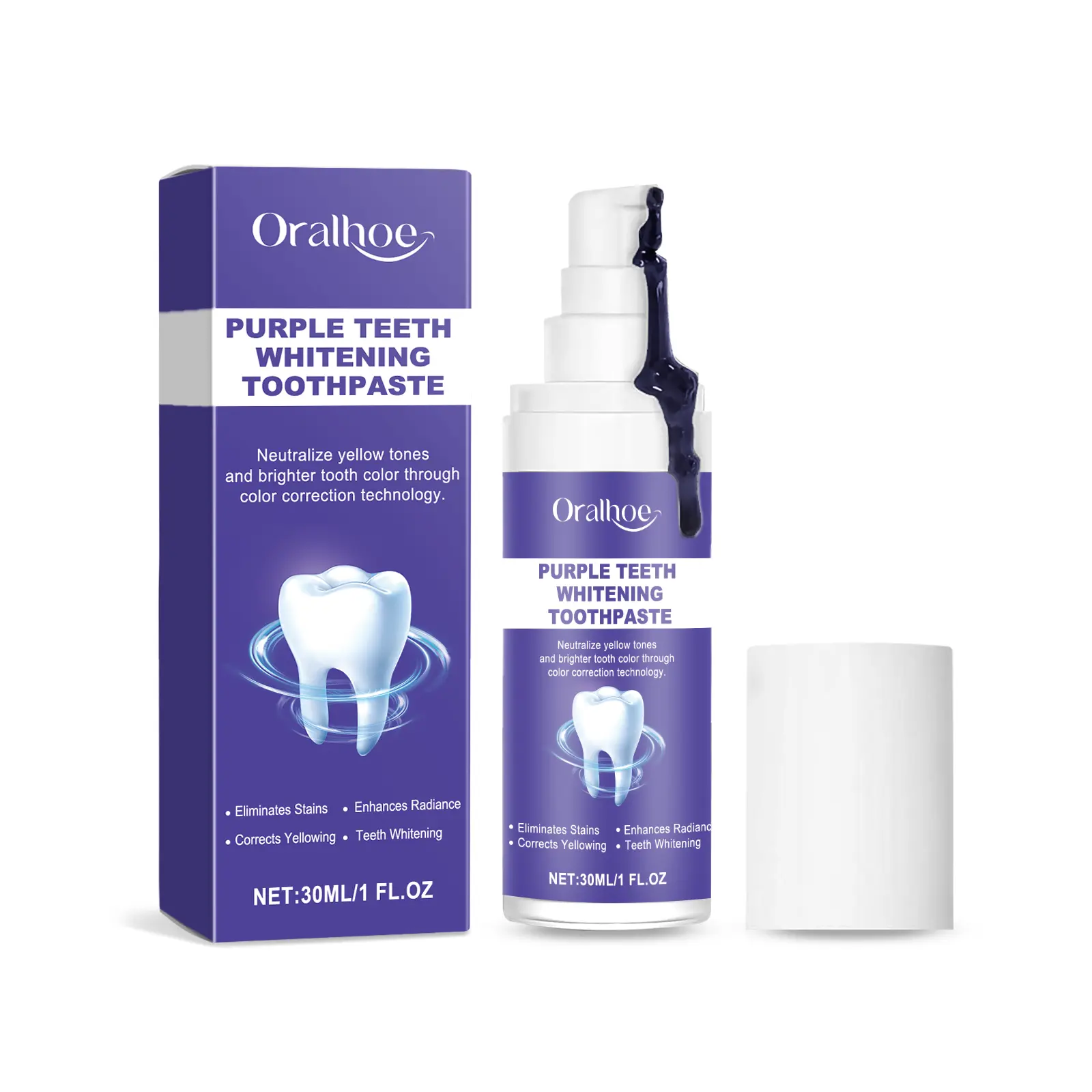 30ml Purple Teeth Whitening Toothpaste with Color Correction Tech, Eliminate Coffee Tea Smoke Stains, Neutralize Yellow Discoloration Gentle Daily Dental Care