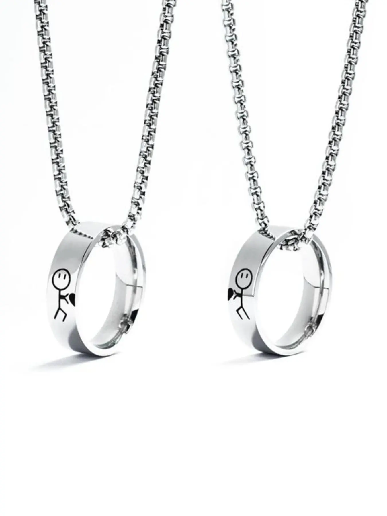 Couple Ring Pendant Necklace Set, Stainless Steel Jewelry for Men & Women, Fashion Accessory for Parties & Daily Wear, Perfect Gift Idea