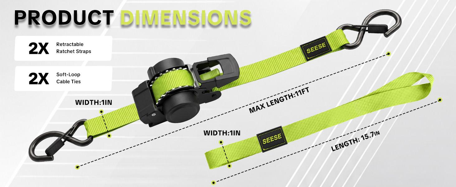 SEESE Sturdy Retractable Ratchet Straps 1"x 11 ft-1550 LB Break Strength Cargo Straps for Moving Appliances, Lawn Equipment, Motorcycle Green SEESE Sturdy Retractable Ratchet Straps 1"x 11 ft-1550 LB Break Strength Cargo Straps for Moving Appliances, Lawn Equipment, Motorcycle Green