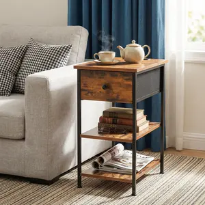 End Table with Shelves and Charging Station, Flip Top Side Table with USB Ports and Outlets, Bedside Table