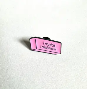 I Make Mistakes Eraser Enamel Pin, Artist Writer and Creative Jacket and Bag Brooch, Cute Pink Eraser Funny Decorative Pin