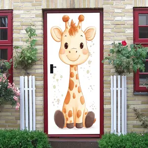 2pcs Cute Cartoon Giraffe Wall Stickers for Kids Room Removable Self Adhesive Animal Decals Nursery Bedroom Wall Decor Baby Room Decoration Environmental Protection Waterproof PVC Material