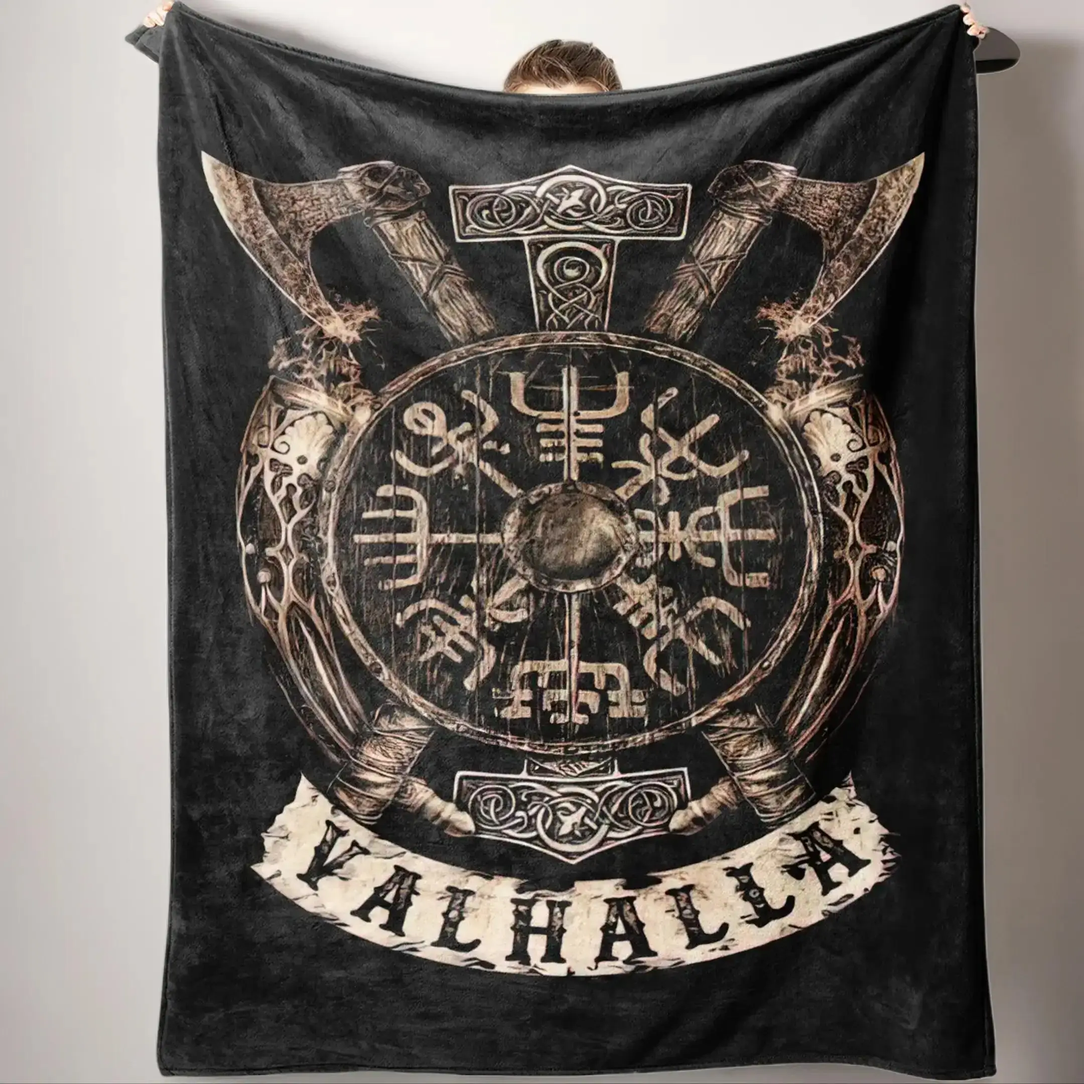 Viking Valhalla Pattern Bed Flannel Fleece Blanket, Soft Warm Throw Blanket, Air-conditioned Room Thickened Flannel Blanket, Warm Nap Blanket for Home