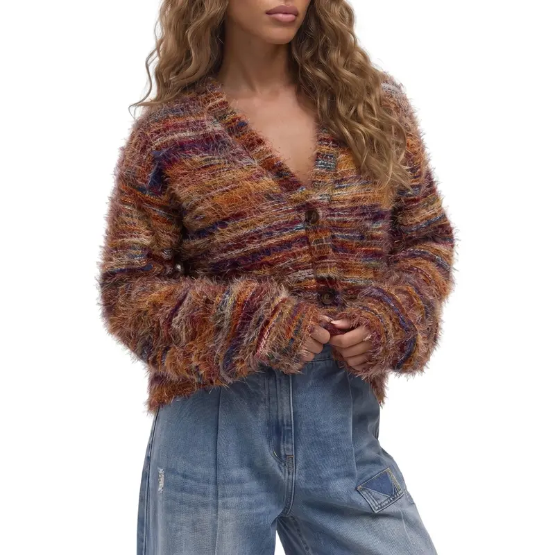 Dokotoo Women's Button Down Cardigan Fall Winter Oversized Textured Cardigan Stripe Knit Holiday Evening Party Elegant