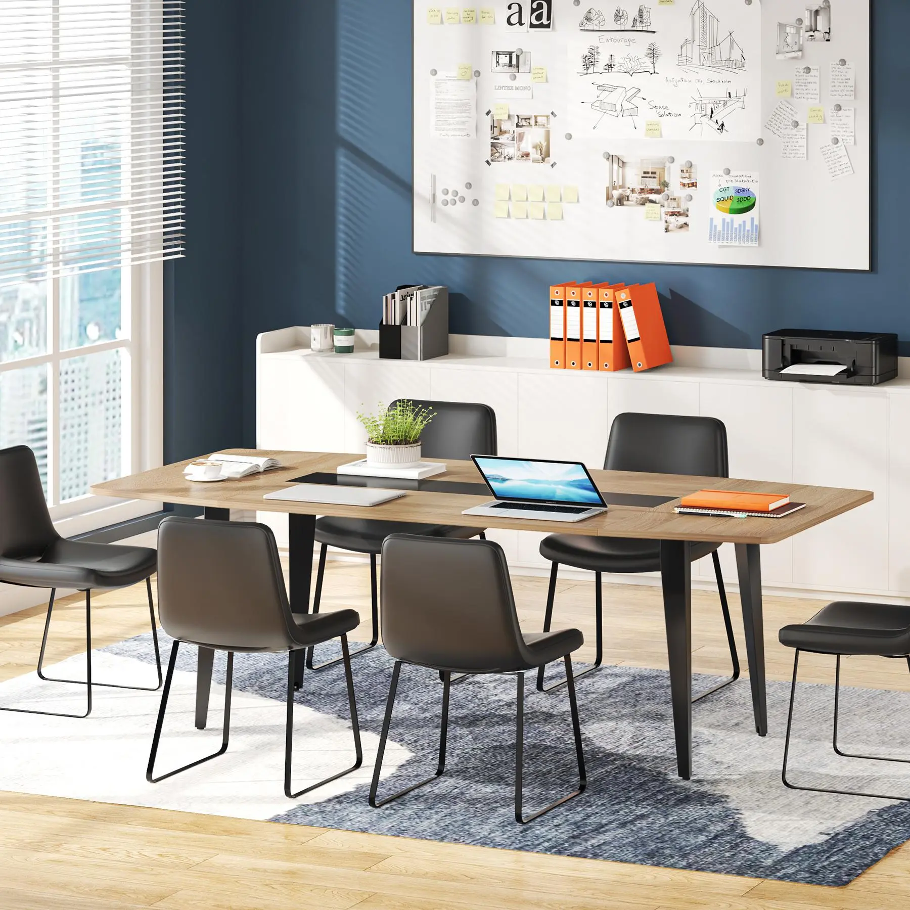 TRIBEWOOD 6FT Conference Table, 70.86L x 35.43W x 29.52H Inches Boat Shaped Meeting Table, Modern Seminar Table for Office Meeting Conference Room
