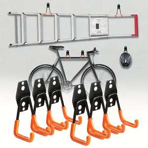 6 metal hook warehouse hooks, heavy-duty garage wall hooks - industrial-grade steel structure, space-saving wall-mounted storage device, suitable for garages, workshops, and homes - Pre-drilled for easy installation - can hang tools, bicycles, ladders, an