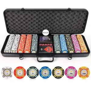 Poker Chips - Clay Poker Chips Set - 13.5g 500 Piece Crown Casino Poker Set with Numbers Denomination - New Design Poker Set Case by Versa Games